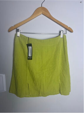Nasty Gal Lime Green Linen Blend Mini Skirt Split Hem Womens 8 NWT Festival